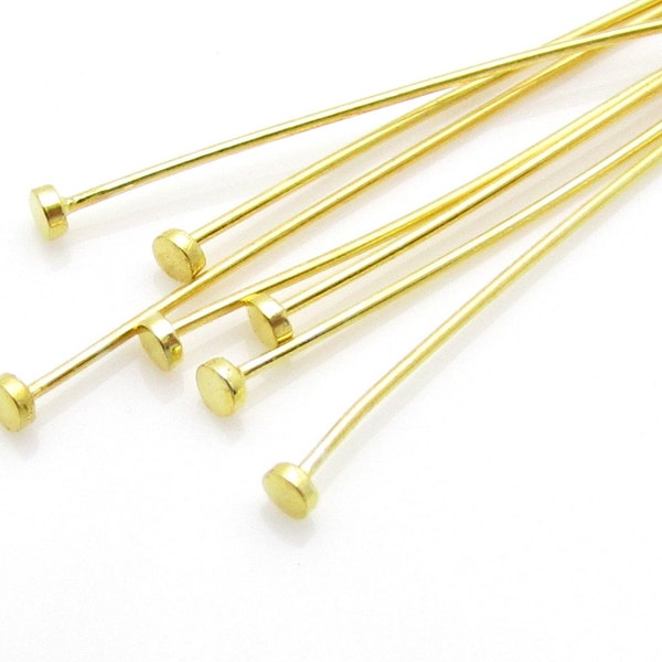 24k Gold over Sterling Silver Flat Head Pins, 40mm, 26ga, 20 Pcs