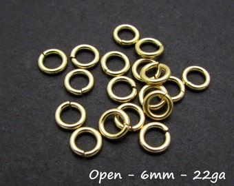 20 Pcs, 6mm, 22 gauge, Gold plated over Sterling Silver Open Jump Ring