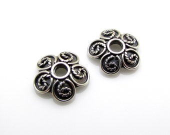 2 Pcs, 9mm, Sterling Silver Bead Caps