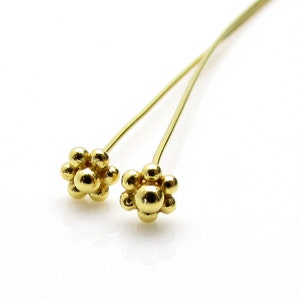 24k Gold over Sterling Silver Head Pins, 24ga, 72mm, 6 Pcs