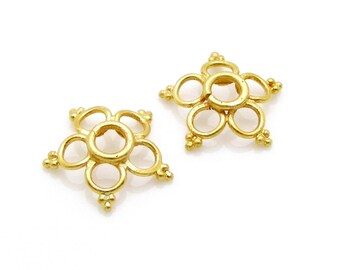 2 Pcs, 10mm,  Bead Caps, 24k Gold plated over Sterling Silver