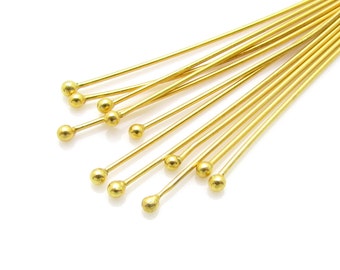 20 Pcs, 1.3mm(Ball), 27ga, 30mm, 24k Gold over Sterling Silver Ball Head Pins