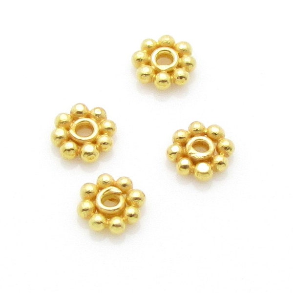 24k Gold over Sterling Silver Daisy Spacer Beads, 4mm, 20 Pcs