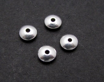 Sterling Silver 4mm Saucer Spacer Beads, 10 Pcs