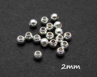 50 Pcs, 2mm Sterling Silver Round Seamless Beads