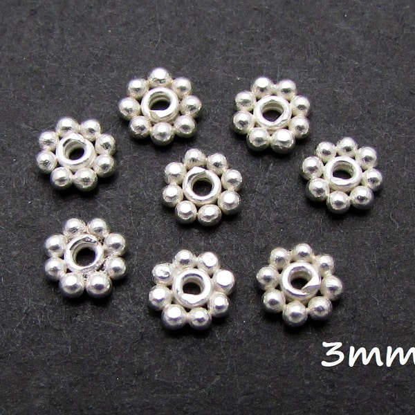 Sterling Silver 3mm Daisy Spacer Beads, 20 Pcs