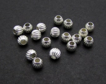Perle ronde ondulée en argent sterling, 3 mm, 20 pièces