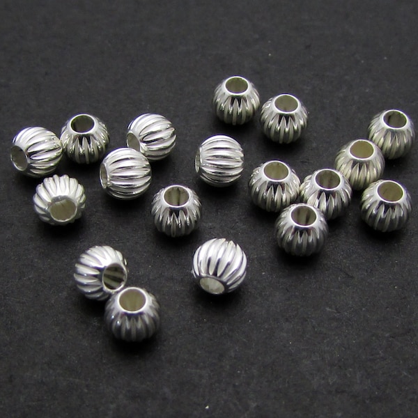 Sterling Silver Corrugated Round Bead, 3mm, 20 Pcs