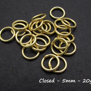 24k Gold over Sterling Silver Closed Jump Rings, 20ga, 5mm, 10 Pcs