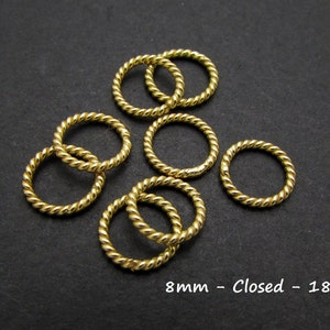 10 Pcs, 8mm, 18ga, Closed Jump Ring, 24k Gold plated over sterling silver