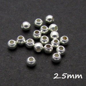 Sterling Silver 2.5mm Round Seamless Beads, 50 Pcs