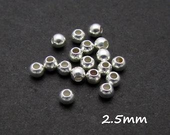 50 Pcs, 2.5mm, Sterling Silver Round Seamless Beads