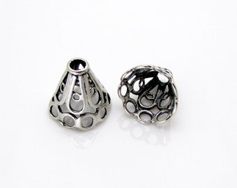 2 Pcs, 12.3 x 13 mm, Sterling Silver Cone