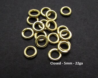 20 Pcs, 5mm, 22ga, 24k Gold plated over Sterling Silver Closed Jump Ring