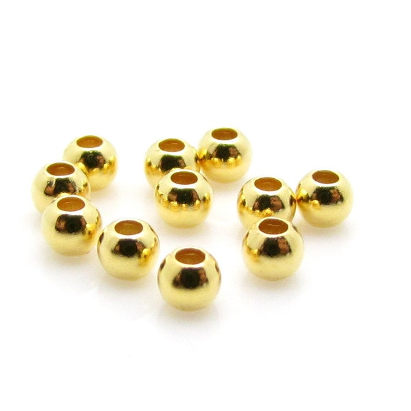24k Gold over Sterling Silver Round Bead, 2mm, 50 Pcs