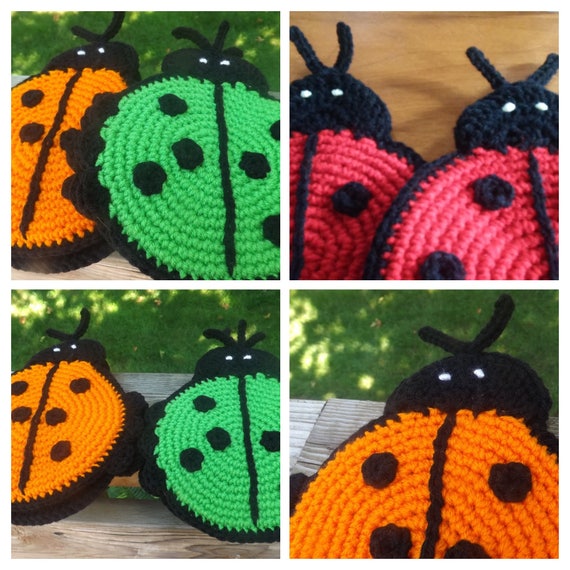 Set Of Two Crochet Ladybug Potholders Kitchen Accessories Etsy