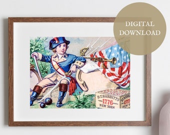 4th of July Printable Art I Vintage Wall Art I Revolutionary Boy Printable I Patriotic Decor For Home I Independence Day Wall Printable
