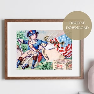 4th of July Printable Art I Vintage Wall Art I Revolutionary Boy Printable I Patriotic Decor For Home I Independence Day Wall Printable