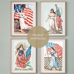 Patriotic Gallery Prints I Lady Liberty Artwork I 4th of July Home Decor I Vintage Patriotic Women I Digital Download I American Flag Art