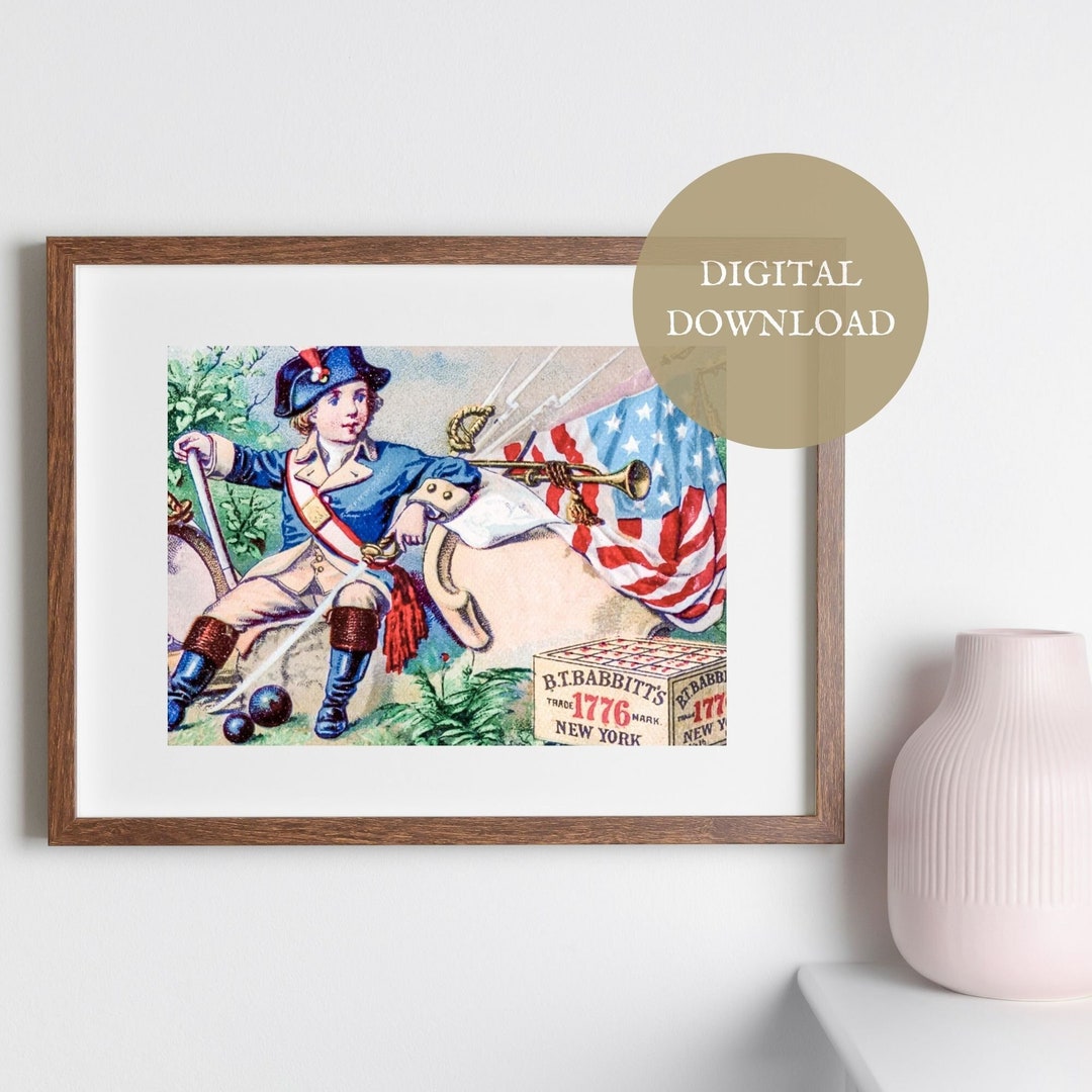 4th of July Printable Art I Vintage Wall Art I Revolutionary Boy ...