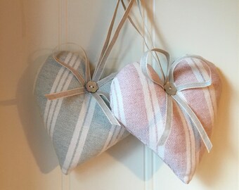 1 SUSIE WATSON BEECH ROSE MEDIUM TICKING STRIPE Lavender Filled Fabric Heart