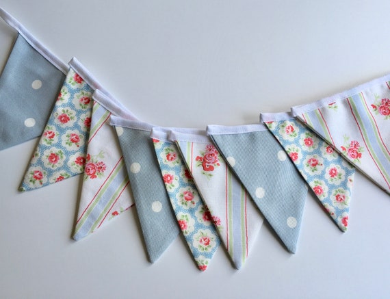 6 x Handmade Cath Kidston Fabric Covered Buttons 19mm Blue Provence Rose Floral