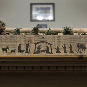 Silhouette Nativity rustic stand alone wooden sign reclaimed pallet wood