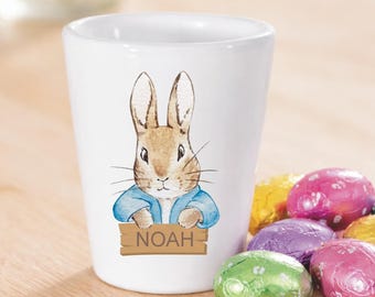 Personalised Peter Rabbit Egg Cup – Blue or Pink Coat – Easter Keepsake