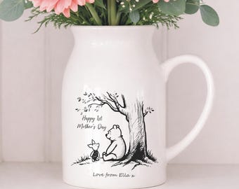 Personalised Winnie the Pooh Ceramic Small Jug Vase, 1st Mother's Day Keepsake Gift