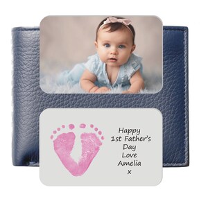 Baby Fußabdrücke und Foto Metallandenken Brieftasche Karte - Einzigartiges Geschenk zum 1. Vatertag - Geschenk für Opa - Baby-Andenken für neuen Vater