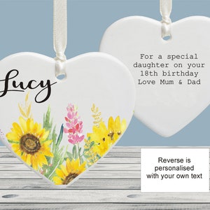 Personalised Sunflower Ceramic Ornament Decoration Keepsake - Birthday Gift for Daughter Friend, Mum, Grandma, Gift Tag or Card Alternative