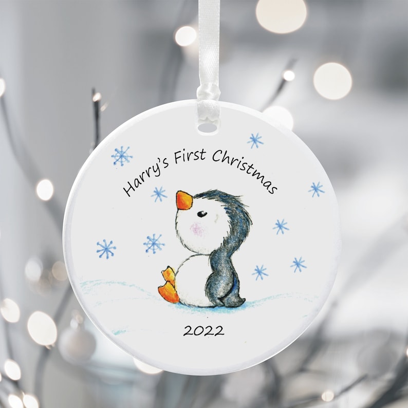 Baby's First Christmas Personalised Christmas Bauble -  New Baby - Personalized Name Ceramic Christmas Tree Decoration - Holiday Ornament 