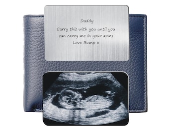 Personalised Double Sided Baby Ultrasound Father's Day Metal Wallet Card - Father's Day Gift - Father's Day Keepsake - Daddy To Be Baby Scan