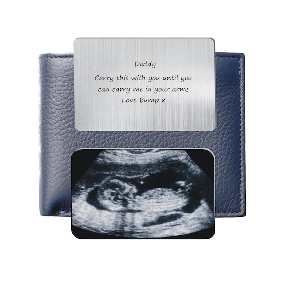 Personalised Double Sided Baby Ultrasound Father's Day Metal Wallet Card - Father's Day Gift - Father's Day Keepsake - Daddy To Be Baby Scan