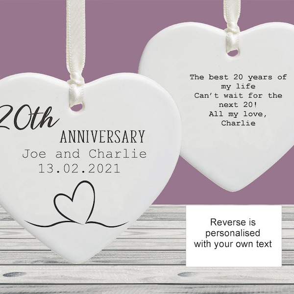 Personalised 20th Wedding Anniversary Ceramic Ornament Decoration Keepsake - Sentimental Wedding Anniversary Gift For Wife or Husband