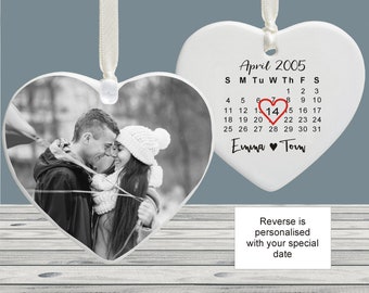 Valentine's Day Ceramic Keepsake gift, Photo Special Date Calendar Decoration for Husband or Wife, Day you met, married, became engaged