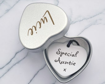 Auntie Gift, Mini Ceramic Heart, Engraved Keepsake Box, Auntie Birthday Letterbox Gift, Aunty Appreciation Token, Gift from Nephew or Niece