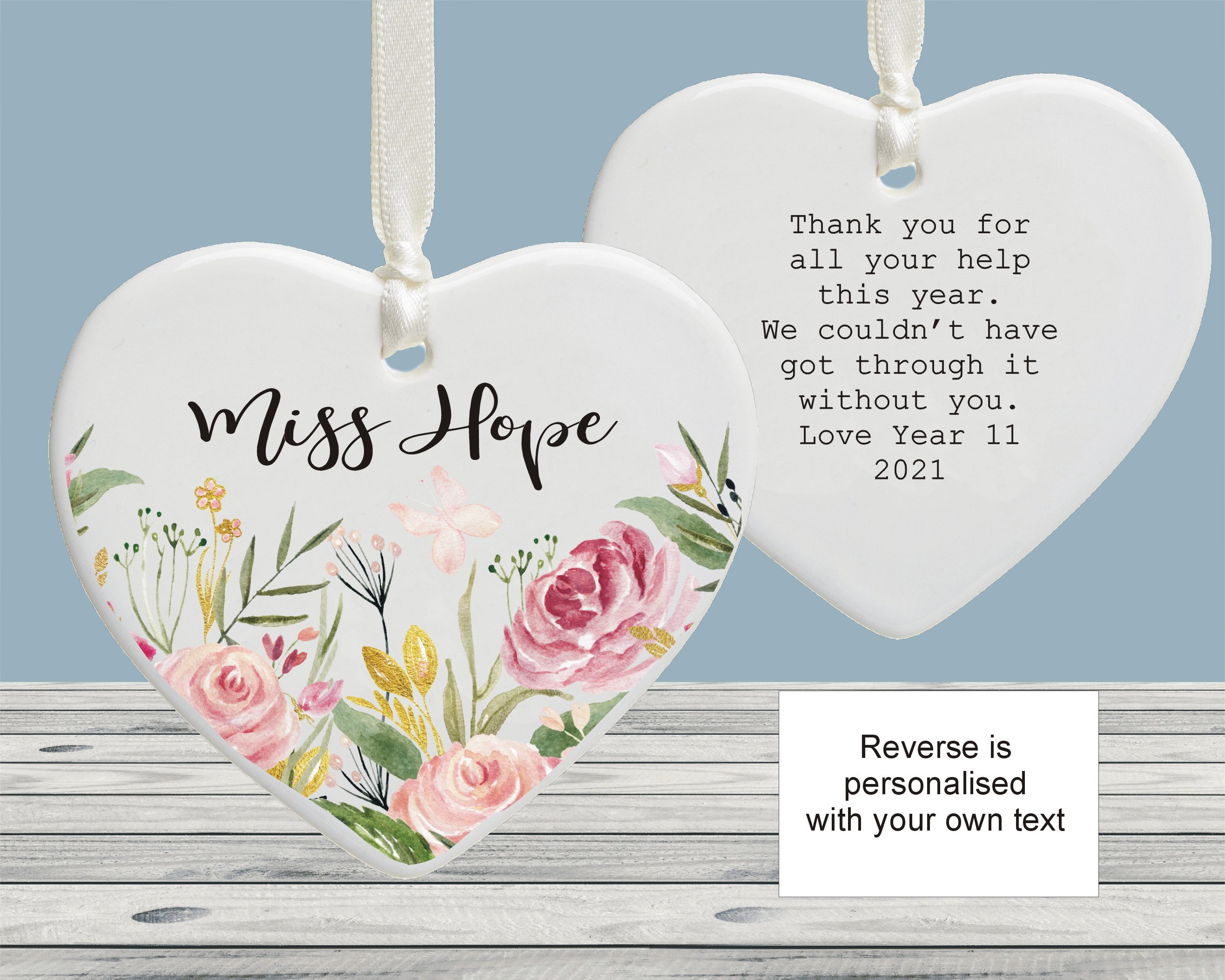 Teacher Gift - Personalised Rose Ceramic Ornament Decoration Keepsake…