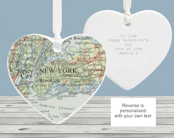 Valentine's Day Map Ceramic Keepsake - Romantic Keepsake for Worldwide Town and City locations only - Unique anniversary gift