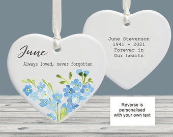 In loving Memory Forget me Not Ceramic Ornament Keepsake - Personalised Bereavement Remembrance heart - Sorry For Your Loss Sympathy Gift