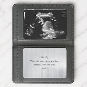 Portafoglio in metallo personalizzato per ecografia del bambino - Regalo per ecografia per papà - Regalo da Bump - Regalo ricordo per la festa del papà o per la rivelazione della gravidanza