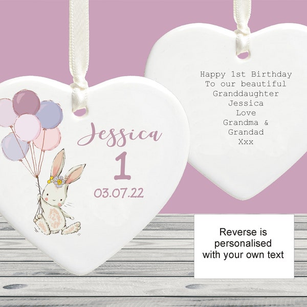 1st Birthday Gift for Granddaughter,  Niece, Daughter, Personalised 1st Birthday Ceramic Keepsake - Personalised on the reverse