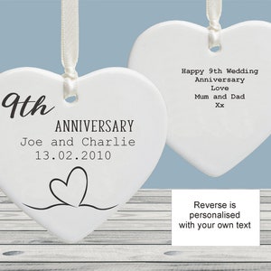 Personalised 9th Wedding Anniversary Pottery Keepsake Gift- Sentimental 9 Year Wedding Anniversary Ceramic Gift For Wife or Husband