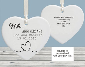Personalised 9th Wedding Anniversary Pottery Keepsake Gift- Sentimental 9 Year Wedding Anniversary Ceramic Gift For Wife or Husband