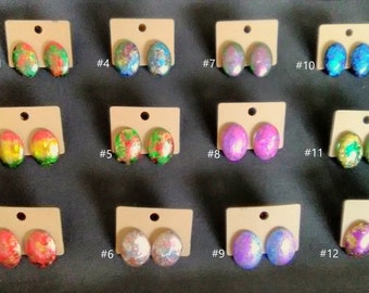 Hand  Painted Glass Cabachon Oval Post Earrings in Multi Colors, Your ChoiceOnly Ten Dollars, Cute Girl Gift, CHOICE: Listing for 7-12,