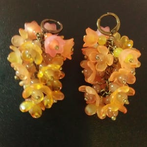Hand Painted Floral Dangle Earrings: Mango Melon Shades, Boho Style