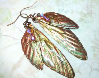 Shimmering Golden Coppery Brown Green Color Changing Wings are Handmade Lightweight Dangle Earrings for Butterfly Lovers and Nature Lovers,