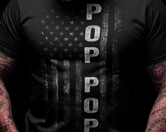 Pop Pop USA Flag Cotton T-Shirt, Father's Day Gift