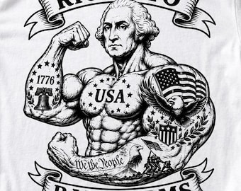 4th of July Shirt Men, Right to Bare Arms Funny Gym Tee, Buff George Washington Workout Gift, Patriotic USA 1776 for Him