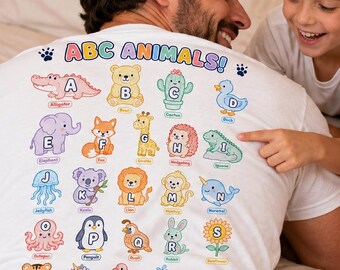 ABC Animals Alphabet Shirt for Kids, Interactive Learning Tee for Toddlers, Preschool & Kindergarten, Educational Father's Day Gift
